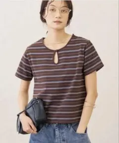 【新品タグ付き】Omekashi オメカシ マルチボーダーTシャツ ブラウンのサムネイル