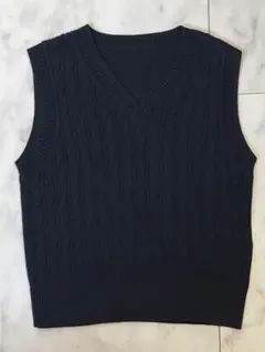 COMME CA FOSSETTE ケーブル編み ネイビー Vネック ベスト