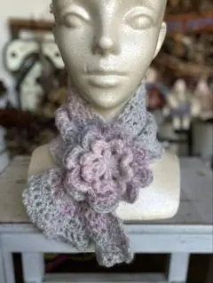 お花モチーフミニマフラー　［手編み］