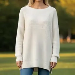 美品 ミッシェルクラン ニット セーター XL相当 白 長袖 リブ編み ゆったり