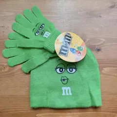 新品！m&m's！ニット帽と手袋のセット！グリーンのサムネイル