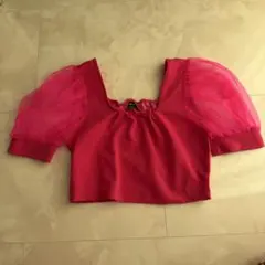 SHEIN 半袖 パフスリーブ ブラウス ピンク 蛍光ピンク