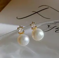 パール ダイヤ イヤリング 1粒 ステンレス 痛くない クリップ ゴールド 新品