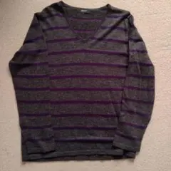 COMME CA ISM グレー/パープル Vネックニット L
