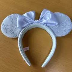 Disney　カチューシャ　ミニー　レース　ブルー　水色　リボン　耳　かわいい