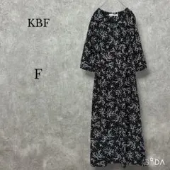 KBF【F】レトロパターンワンピース ロング丈 花柄 七分袖 Vネック リボン