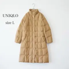 ユニクロ ダウンロングコート ベージュ スタンドカラー 防寒 Aライン　L
