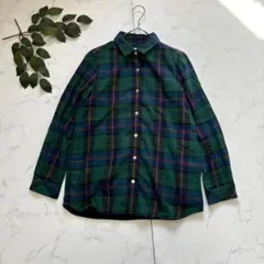 7364✾ゴールデンベア✾チェックシャツ【M】グリーン/裏フリース/スナップ