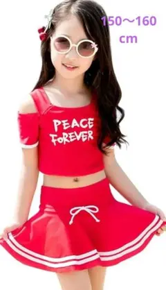 【5XL 150-160cm】キッズ 水着 女の子 セパレート 3点 レッド❤