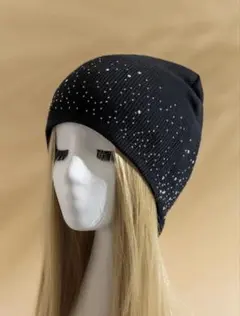 SHEIN ラインストーン付き ニット帽 ビーニー ブラックのサムネイル