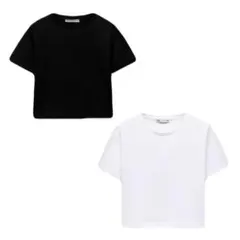 【未使用に近い】 ZARA クロップド ストレッチ Ｔシャツ チビT 黒 白