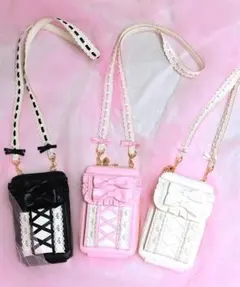 Chalmiere ガーリーリボンマルチポシェット ピンク