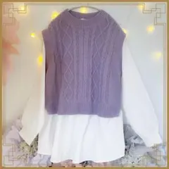 ハニーズ ニットベスト重ね着風プルオーバー パープル Mサイズ