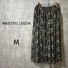 4478【マジェスティックレゴン】プリーツスカート　ロング　小花柄　M ネイビー