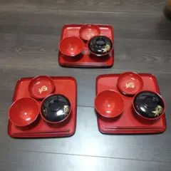 お食い初め用食器セット 赤黒　３セット