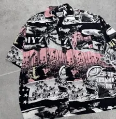 90s vintage jimmyz s/s shirt ピクチャー柄　黒ピンのサムネイル