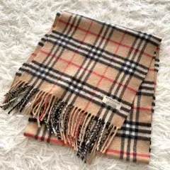 美品【バーバリー】カシミヤ　マフラー　現行品　フリンジ　ノバチェック