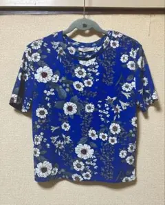 ZARA 花柄半袖リブTシャツ ブルー Mのサムネイル