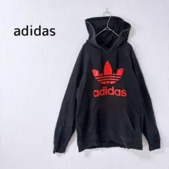 adidas アディダス パーカー LL 黒 ビッグロゴ ストリート 男女兼用
