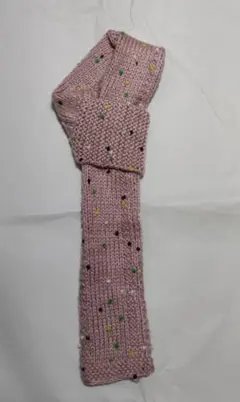 手編み ネップ入り ピンク マフラー ループ付き