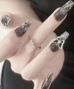 【新品未使用】ネイルチップセット 24個 ダークグレー グリッター