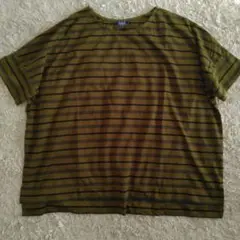 未使用 ジュンコシマダ カーキ ネイビー ボーダー 半袖カットソー Lサイズ