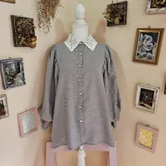 ems　襟元 レースがとても素敵なバルーンスリーブのブラウス