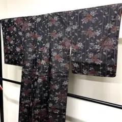小紋　紬　縦縞　花模様　花束　着物　016tz ☆のサムネイル
