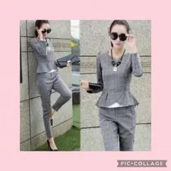 ♡大人気♡グレーセットアップ　パンツスーツ入園入学、卒業式L⭐︎