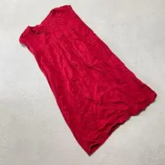 ワンピース レッド フレンチスリーブ フレアシルエット 無地 シンプル 大人