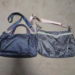 ラシットネイビー/パープル グレー/ピンクショルダーバッグ2点セット