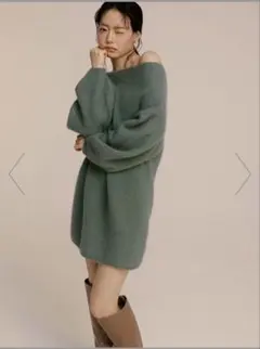 【タグ付未使用】snidel ラクーンミニニットワンピース　グリーン