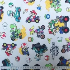 マリオカートワールド　薄いグレー　生地　はぎれ　スーパーマリオ