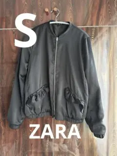 ZARA フリル ポリエステル ブルゾンサテンジップアップジャケット