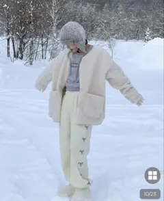 nugu リボン起毛パンツ