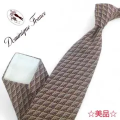 【Dominique France】美品 ネクタイ 総柄 小紋 エンジ シルク