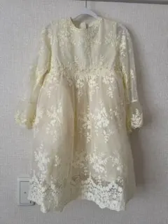 アイボリー花柄ワンピース、ドレス　120cm