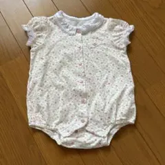 ミキハウス　花柄　ピンク　半袖　夏ロンパース　新生児　60-70