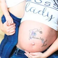 マタニティフォト ペイント シール 海 マタニティ 妊婦