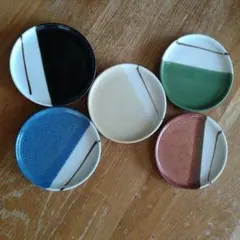 陶器製ストライプデザイン皿5枚セット