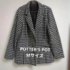 ハウンドトゥース柄 千鳥格子 シングルジャケット 通勤着 M 羽織