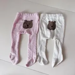 GAP ベビータイツ 2点セット ピンク ホワイト くまケツ