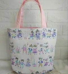 ハンドメイド　トートバッグ　内ポケット付き　猫のパレード