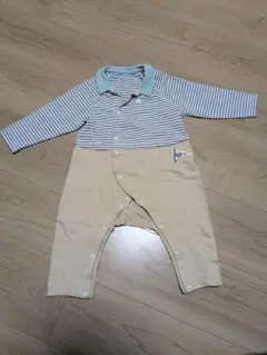 ストライプ ベージュ ロンパース 80