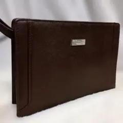 Burberry クラッチバッグ レザー ブラウン ストラップ付き
