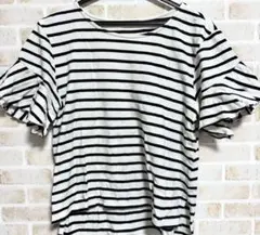 ボーダー コットン100 綿100% Tシャツ ボーダーT フリルTシャツ 白黒