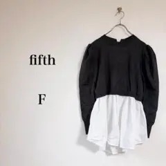 fifth （M）バックリボントップス レイヤード風 黒白 長袖 体型カバーのサムネイル