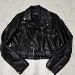 XLサイズ 艶消し エフェクトレザー】ZARA ダブルライダースジャケット