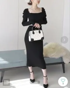 ロイヤルパーティー　デコルテライン配色ワンピース （ブラック）