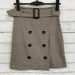ZARA スカート ベルト チェック柄 ダブルボタン L